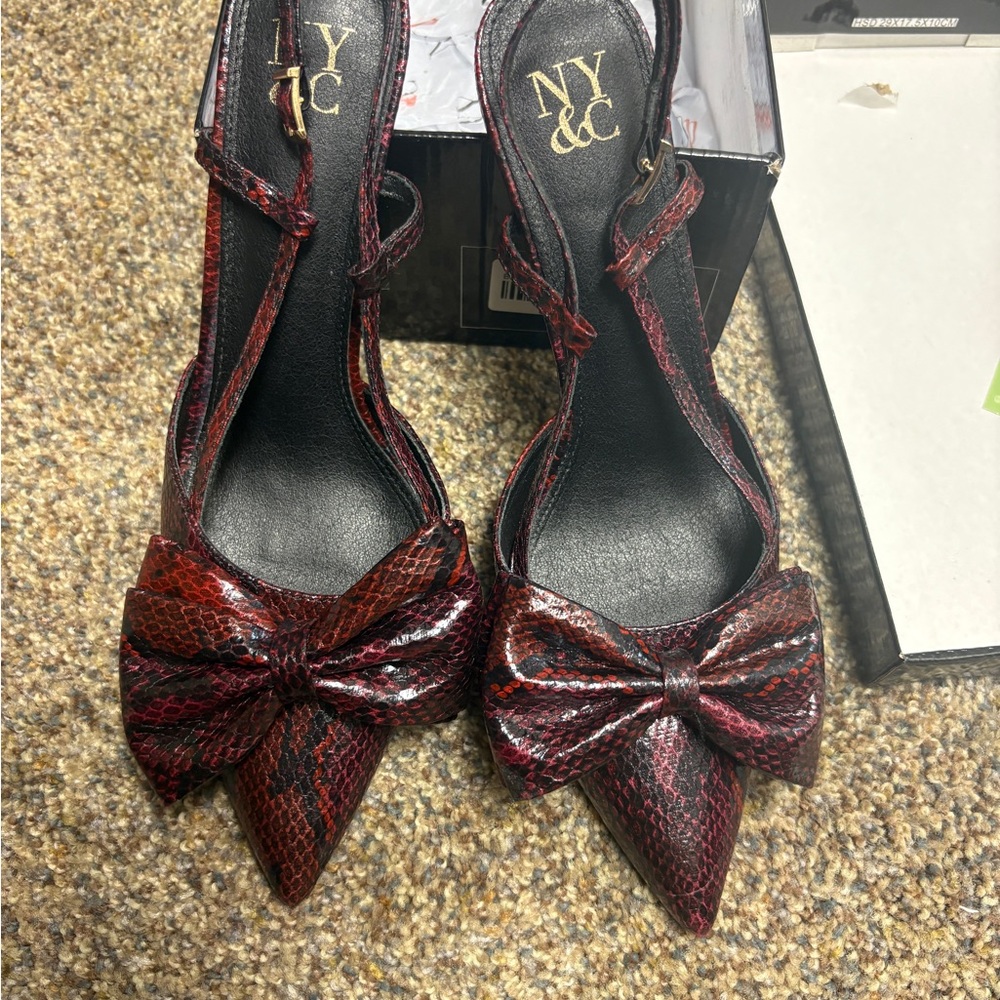 New York & Company Burgundy Bow Slingback Heels
